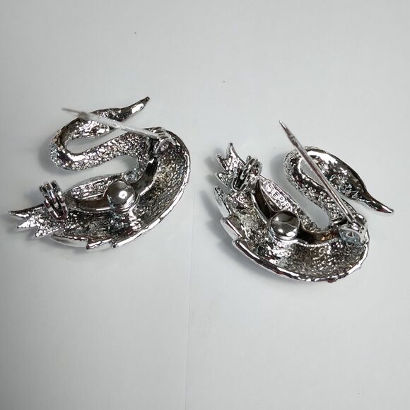 2 Swan Brooch Vintage Gerry's MCM Silver Tone & Blue Rhinestone Bird Pins - Picture 4 of 8